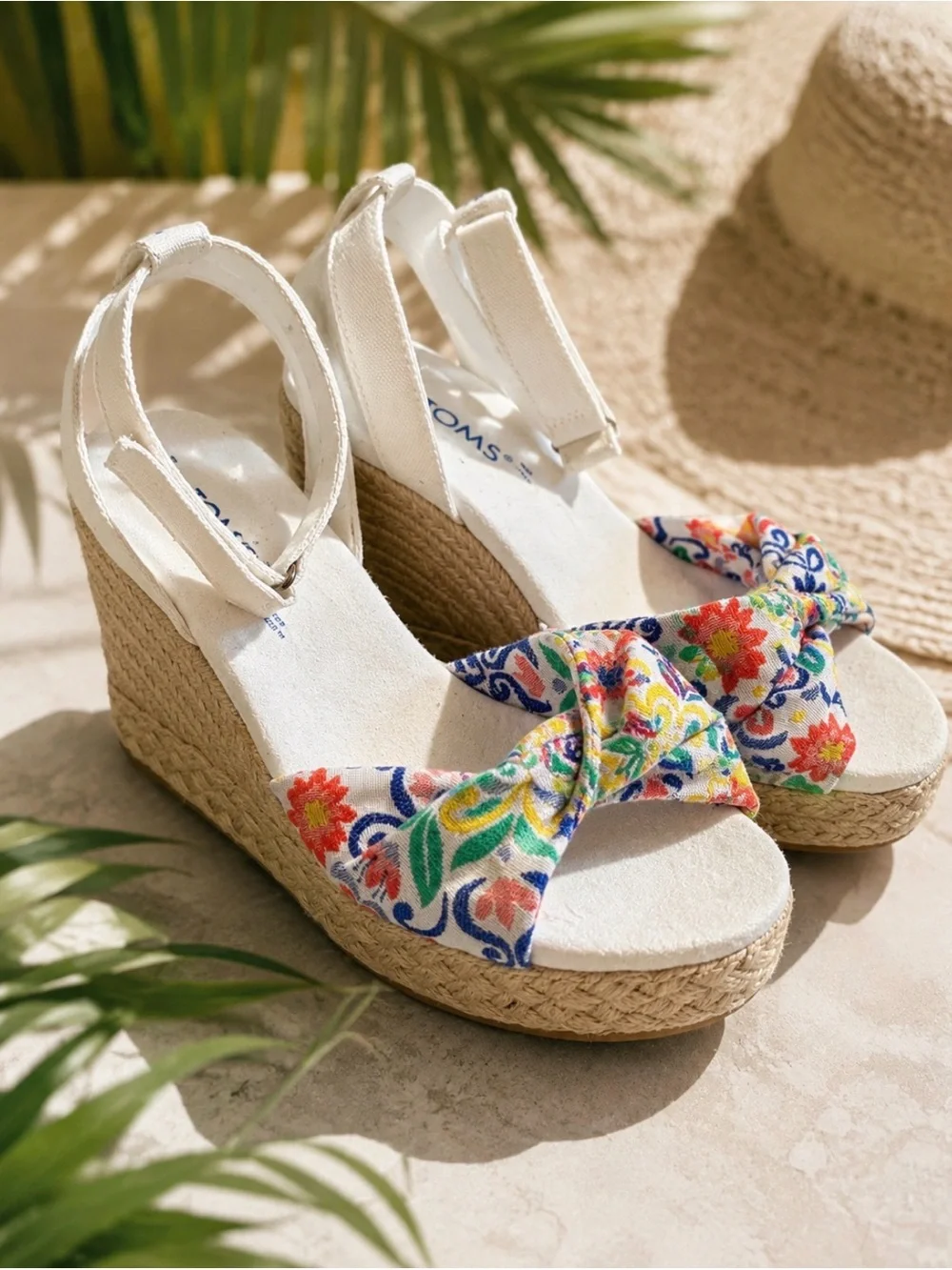 TOMS Marisela Jute Wedge Sandal w Mediterranean Tile Jacquard Front Twist - 8M